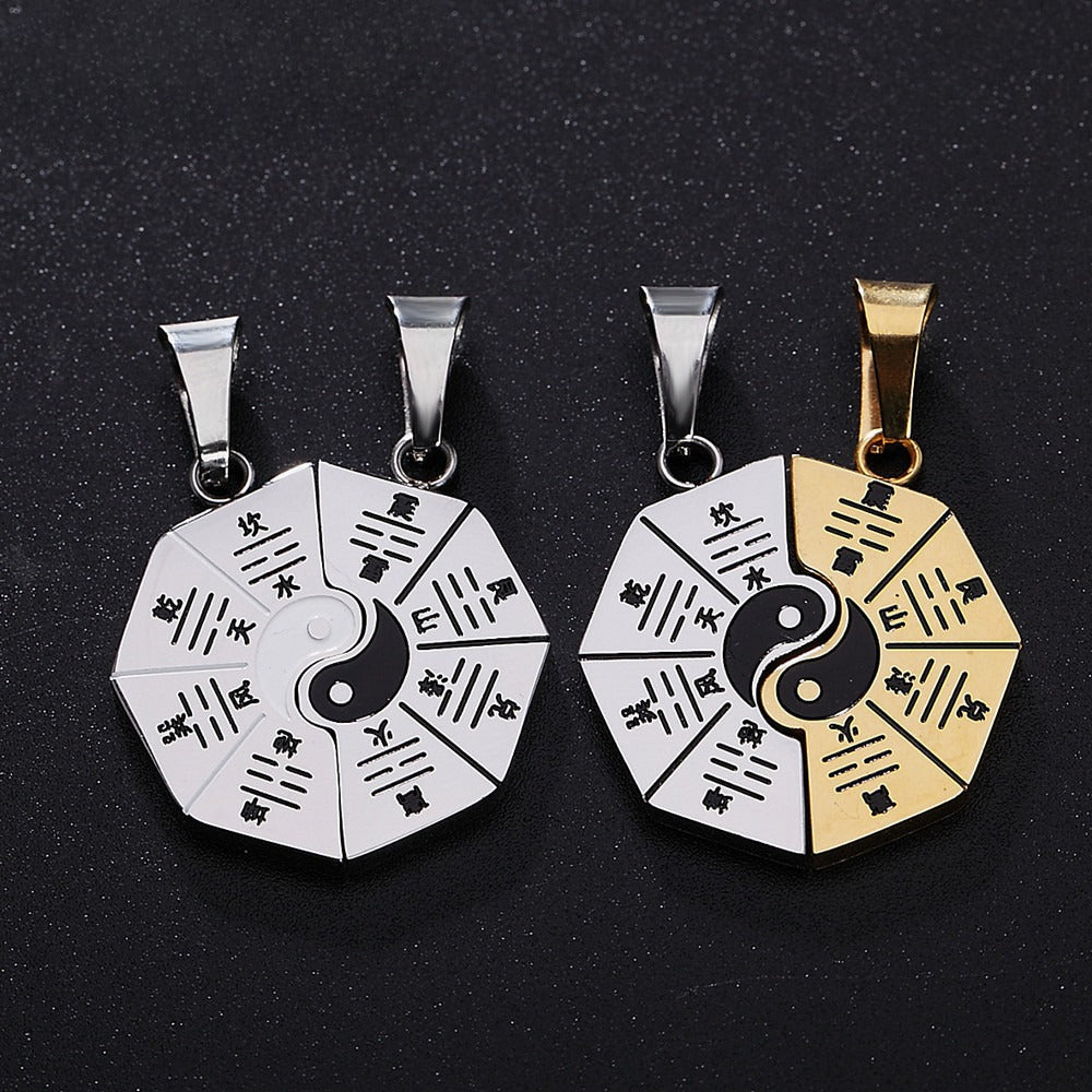 Planderful Yin Yang Tai Chi Couple Necklace Titanium Steel Pendant Unisex Symbolic Protection Gift For Lovers