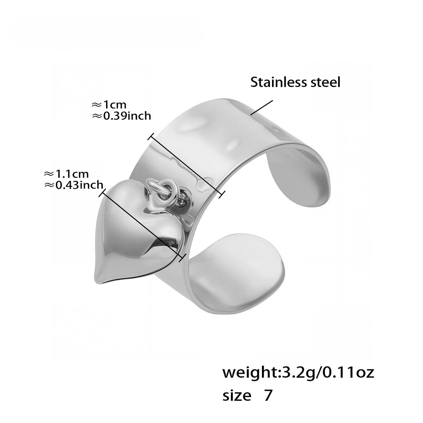 Planderful Peach Heart Open Ring Wide Band For Women