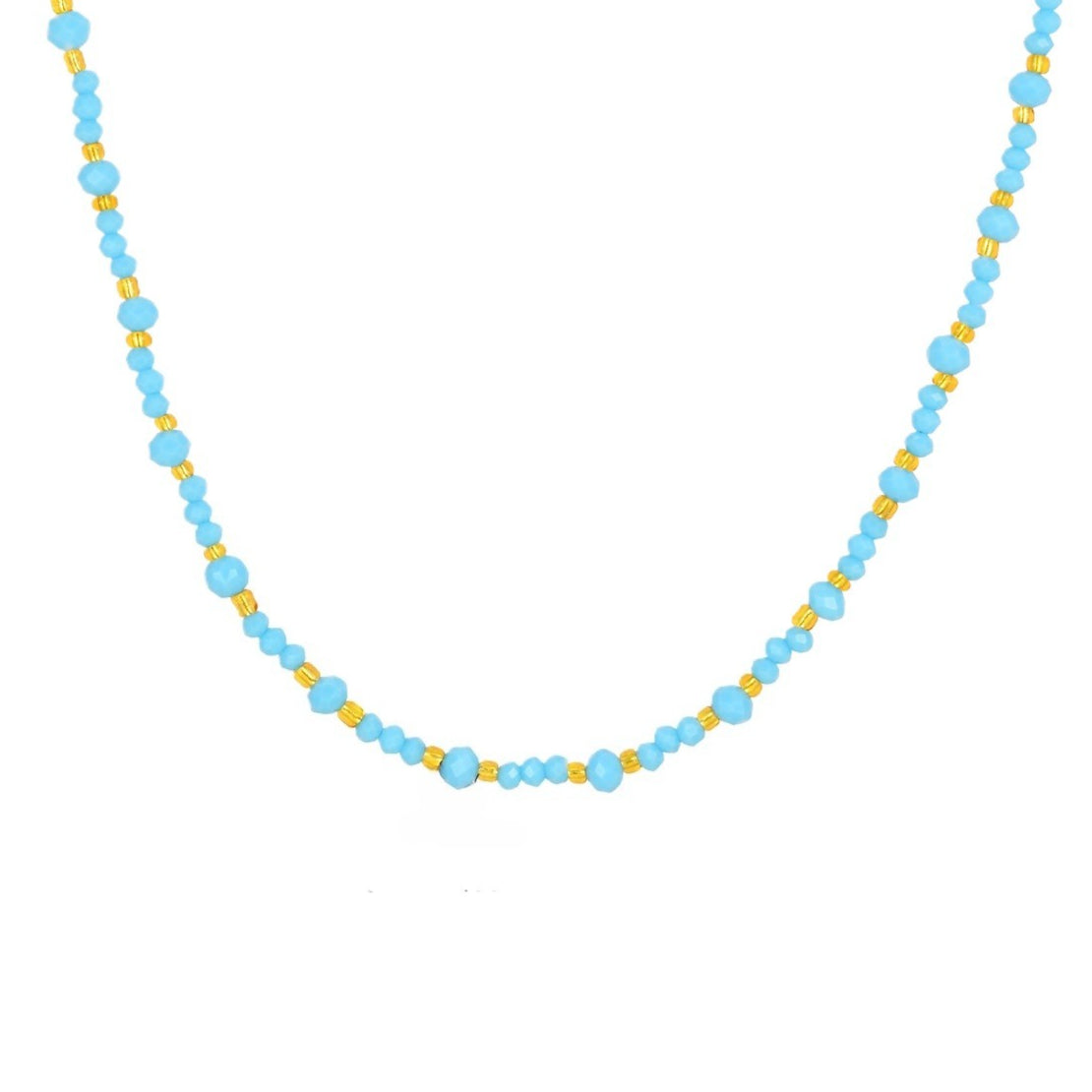 Stainless Steel Blue Rice Bead Gold Bead Necklace Neck Chain Beaded Summer Vacation