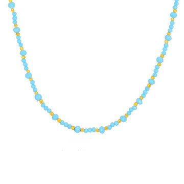 Stainless steel blue rice bead gold bead necklace neck chain beaded niche summer vacation wind collarbone chain