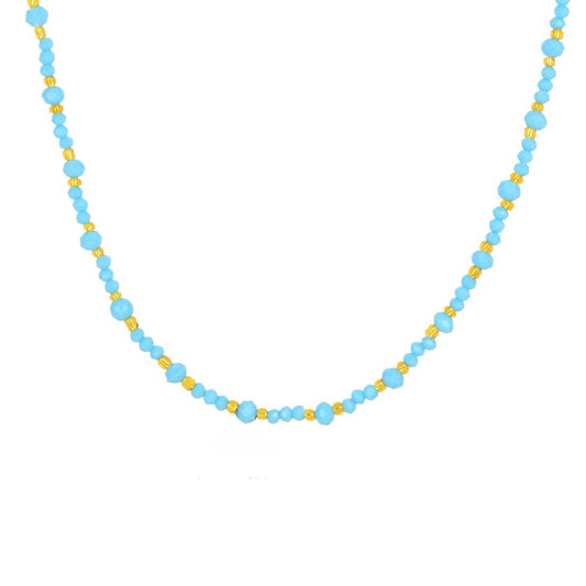 Stainless Steel Blue Rice Bead Gold Bead Necklace Neck Chain Beaded Summer Vacation