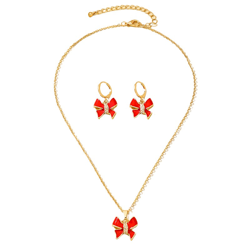 Charming Red Bow Jewelry Set for Women by Planderful