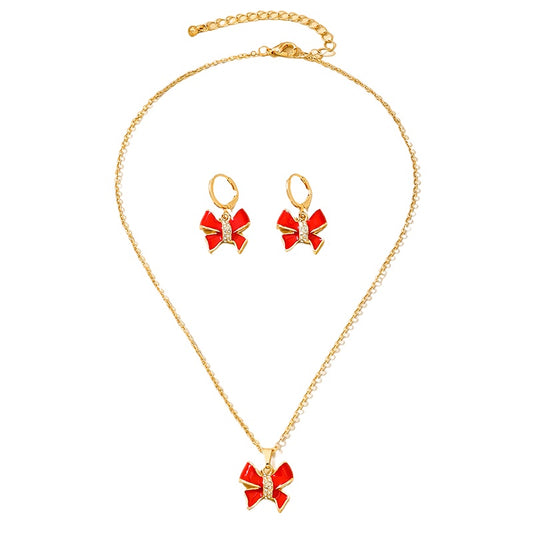 Charming Red Bow Jewelry Set for Women by Planderful