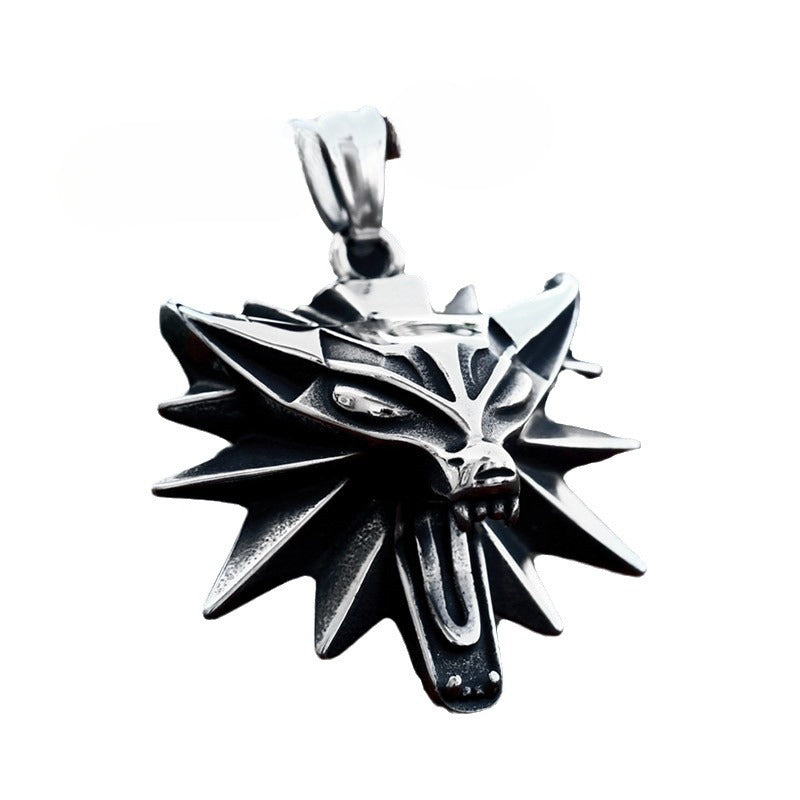 Retro Stainless Steel Wolf Head Pendant for Men - Cross-Border Film & TV Inspired Witch Hunter Design