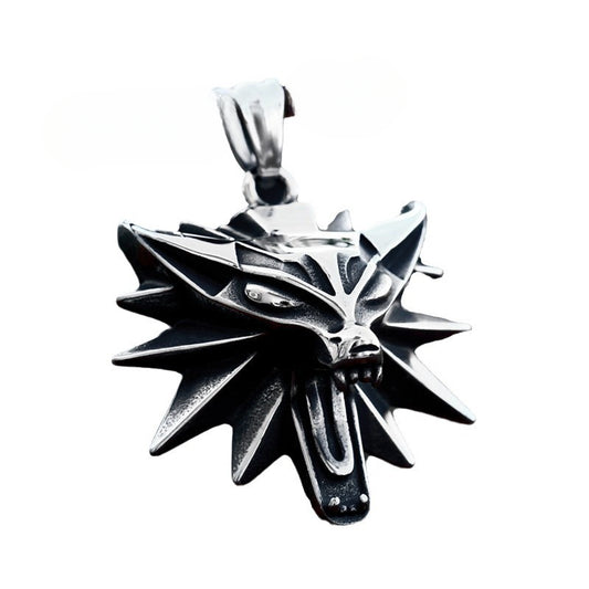Retro Stainless Steel Wolf Head Pendant for Men - Cross-Border Film & TV Inspired Witch Hunter Design