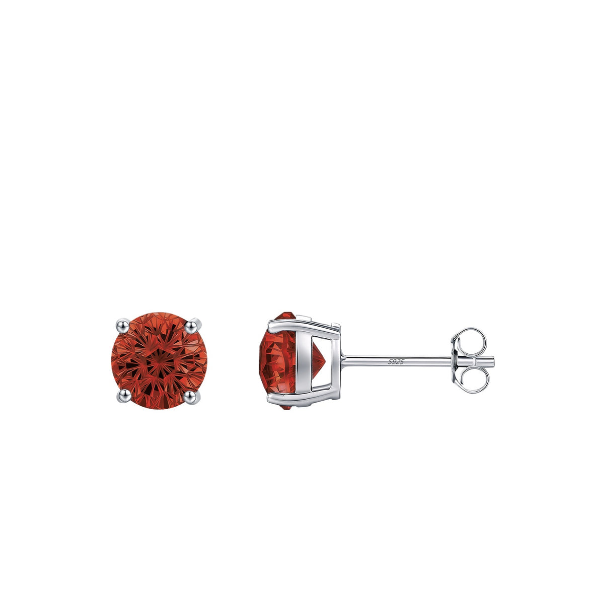 925 Sterling Silver Pomegranate Red Fireworks-Cut Stud Earrings