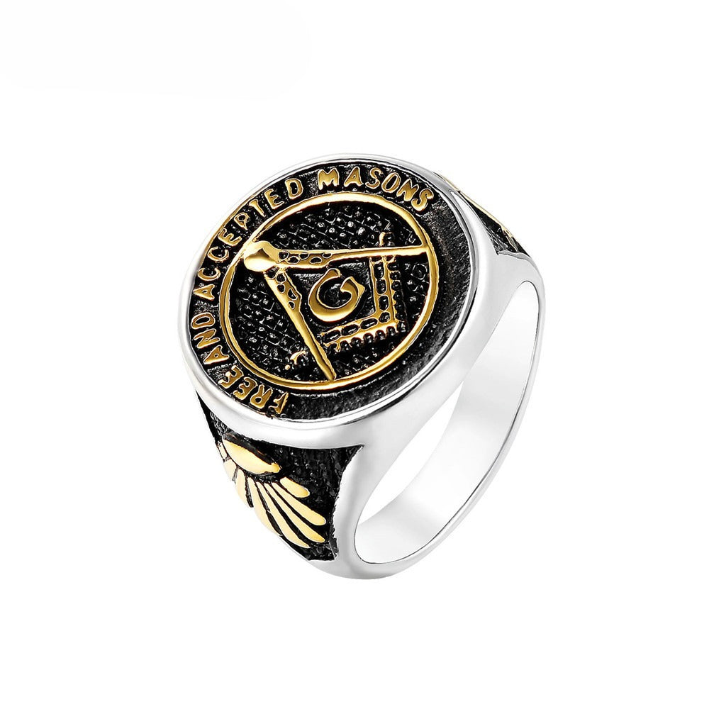 Titanium Steel Ring Masonic Punk Retro Style For Men And Women Personalized Planderful Everyday Genie
