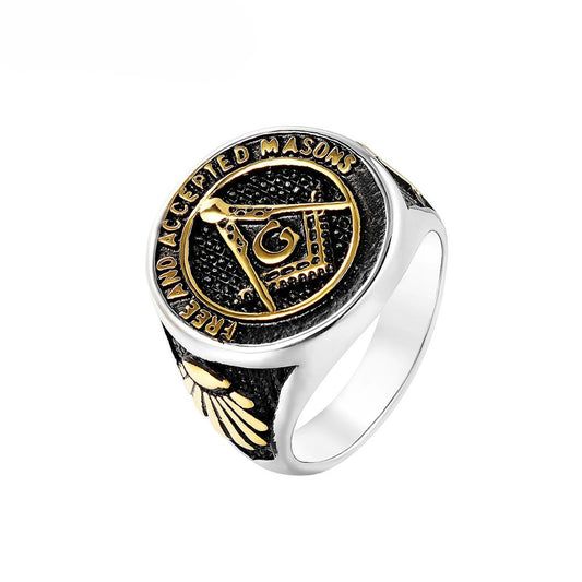 Titanium Steel Ring Masonic Punk Retro Style For Men And Women Personalized Planderful Everyday Genie