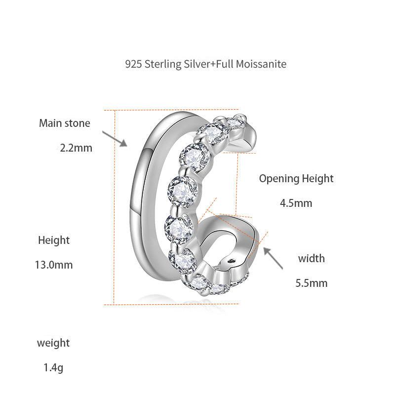 Korean Small Fresh Earless Women's Ear Clips S925 Silver-Plated Moissanite Earrings