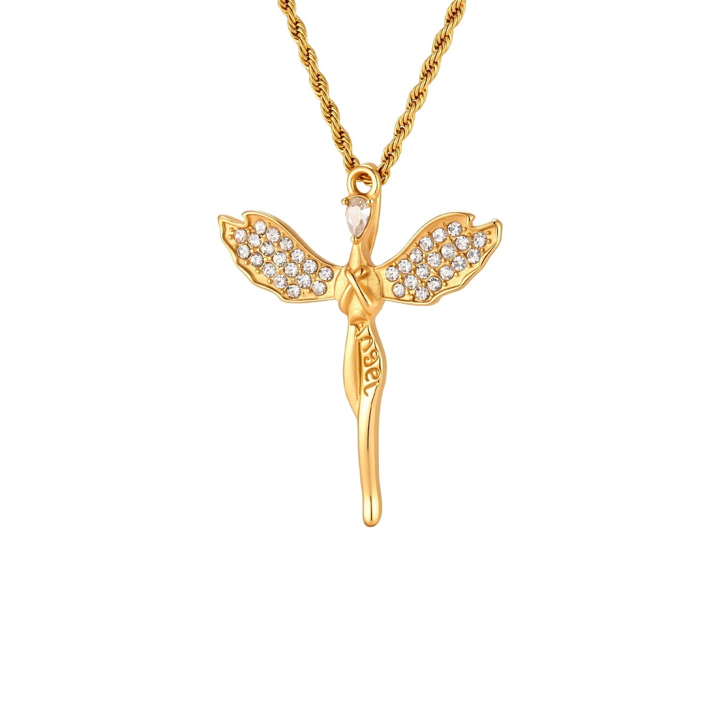 Angel Cross Necklace Stainless Steel Zircon Pendant – Religious Wind