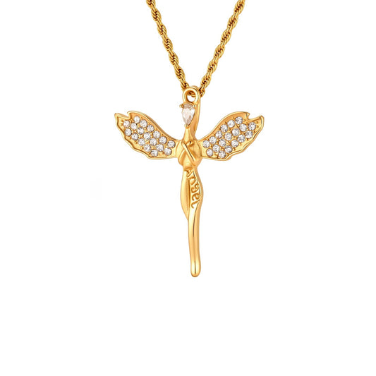 Angel Cross Necklace Stainless Steel Zircon Pendant – Religious Wind