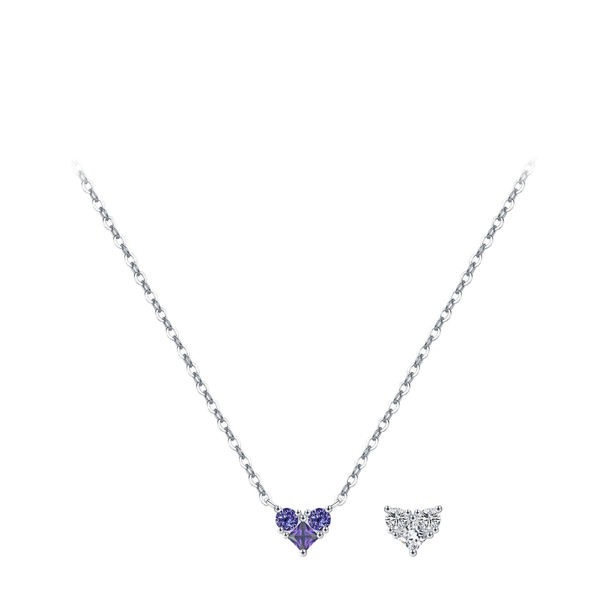 925 Sterling Silver Birthstone Heart Zircon Necklace