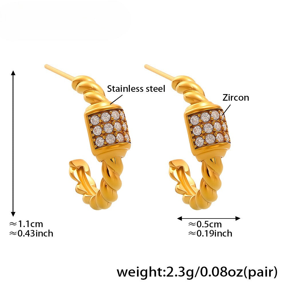 Planderful C Shaped Twist Zircon Earrings 18k Gold Women