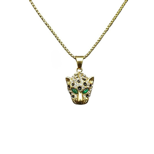 Zircon Necklace - Statement Hip Hop Leopard Head Pendant In Gold Plated Stainless Steel