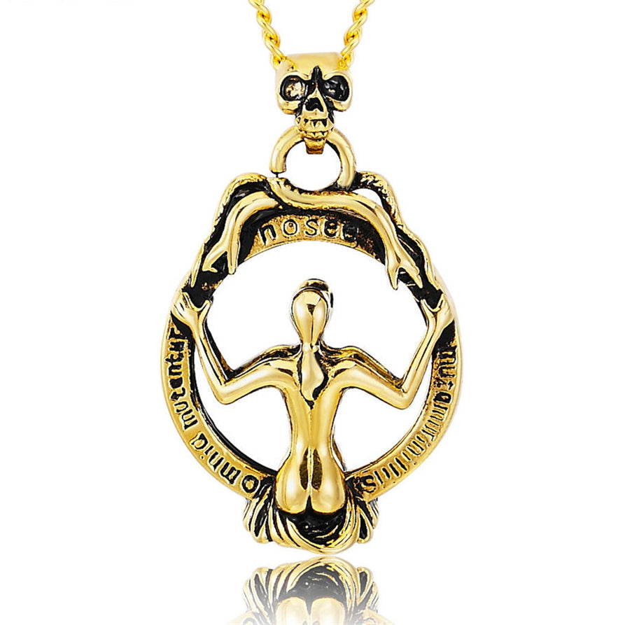 Halloween Shadow Mirror Skeleton Titanium Steel Necklace for Men