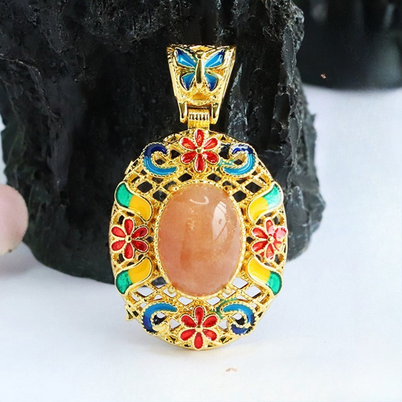 Orange Moonstone Enamel Petal Pendant — No Chain