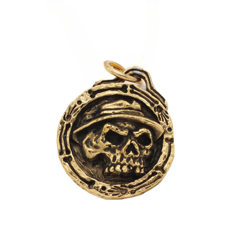 Halloween Gentleman Skull Round Disk Titanium Steel Pendant for Men