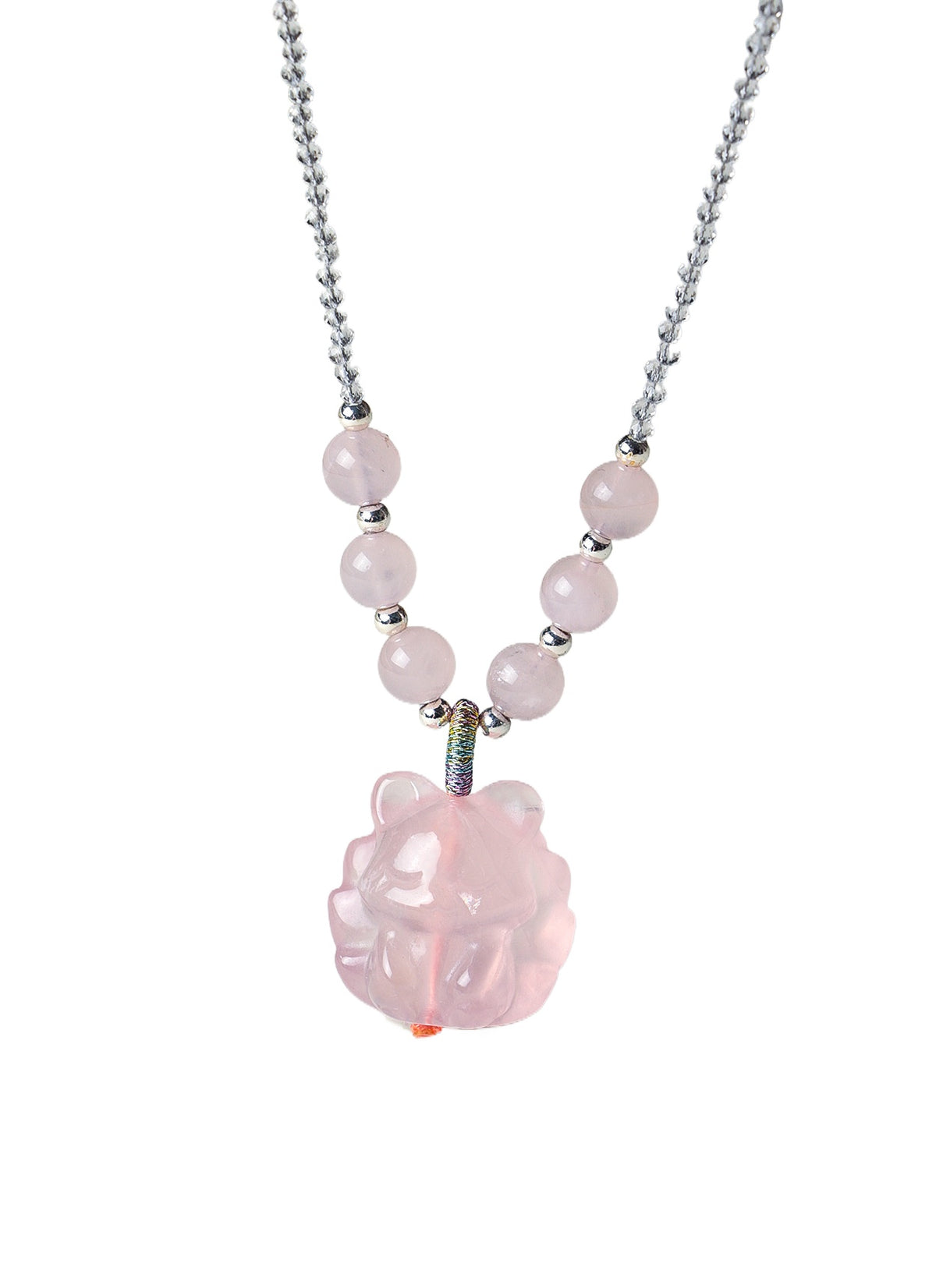 Rose Quartz Crystal Nine-Tailed Fox Pendant Necklace