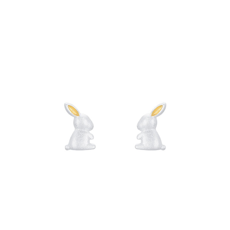 S925 Sterling Silver Frosted Rabbit Earrings