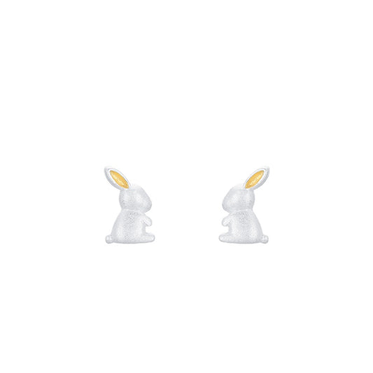 S925 Sterling Silver Frosted Rabbit Earrings