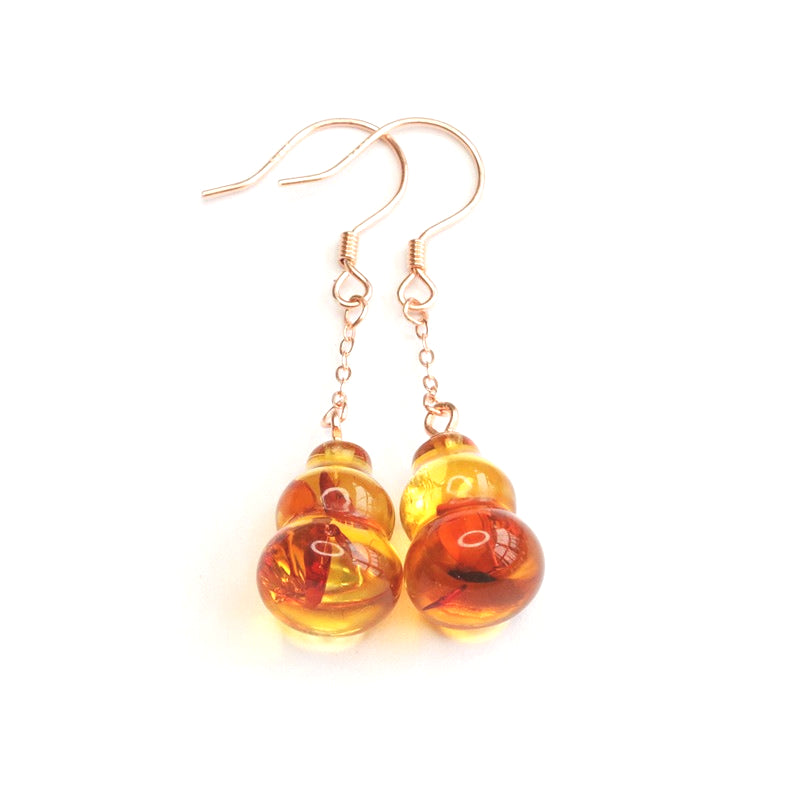 Amber Gourd 925 Silver Hook Earrings