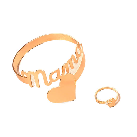 Stylish Metal Love MAMA Bracelet and Ring Set for Mother's Day