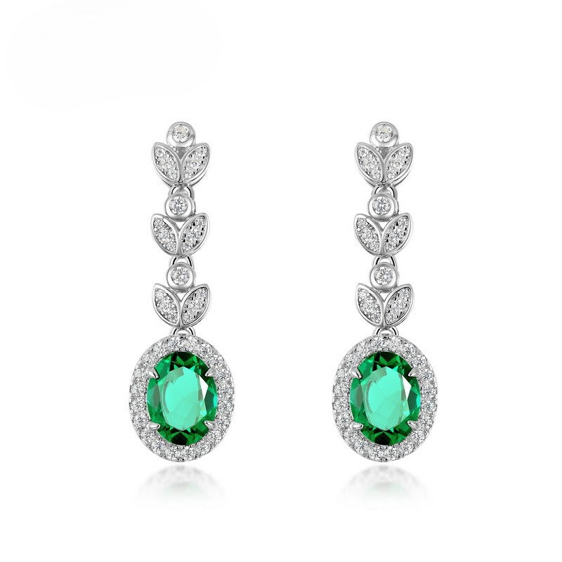 S925 Sterling Silver Lab-Grown Emerald Leaf Stud Earrings