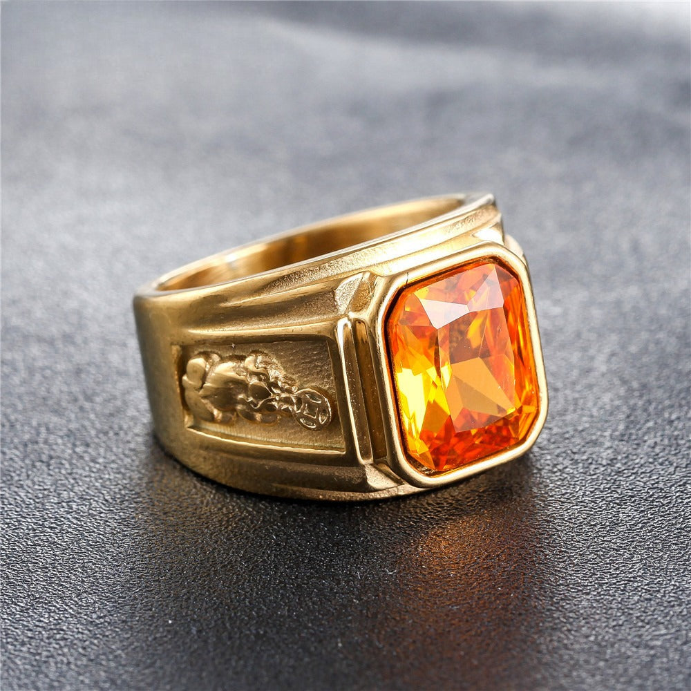 Personalized Gold Plated Titanium Steel Ring For Men Unisex Protection Statement Planderful Jewelry