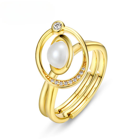 Cosmic Planets Freshwater Pearl Zircon Opening Sterling Silver Ring Pack