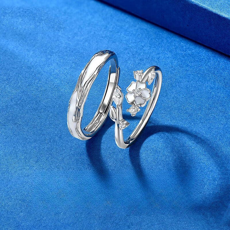 Planderful 925 Sterling Silver Luminous Camellia Ring For Couples Valentines Gift