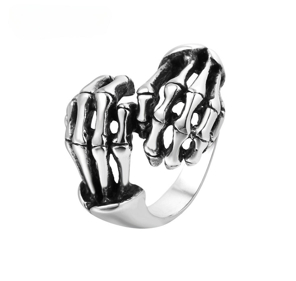 Embrace Skeleton Hands Titanium Steel Ring for Men