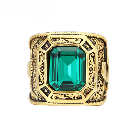 Planderful Retro Bull Head Zircon Ring Unisex Steel Statement Protection Gift Everyday