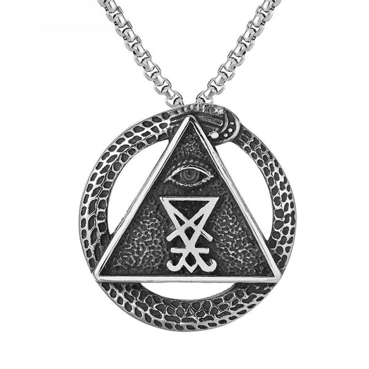Planderful Masonic Triangle Pendant Stainless Steel for Men Unisex Retro Mystery Jewelry Protection Statement