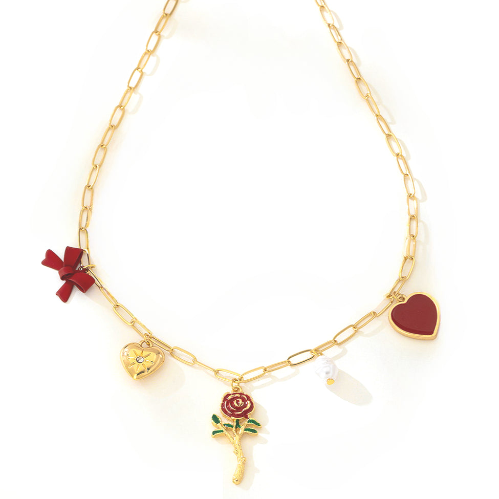 Planderful Vienna Verve Necklace – Elegant Metal Design with Artificial Pearl Bow