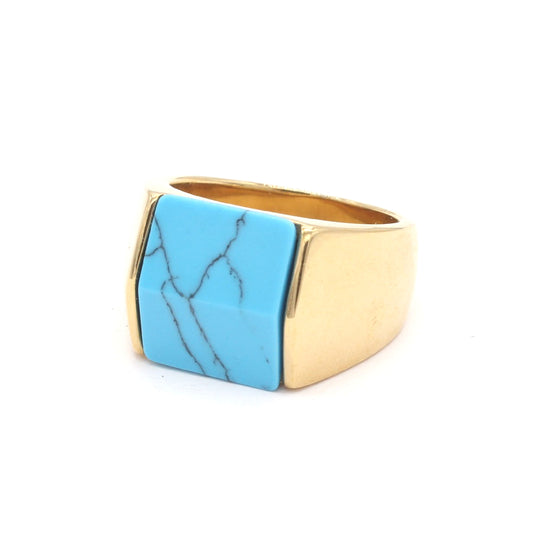 Turquoise Titanium Square Steel Ring For Men And Unisex Planderful Everyday Genie Protection Statement Jewelry