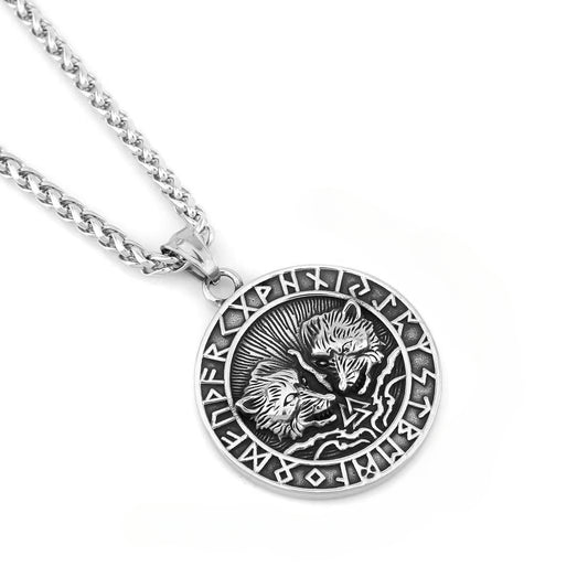 Nordic Men's Jewelry Viking Stainless Steel Double Wolf Pendant