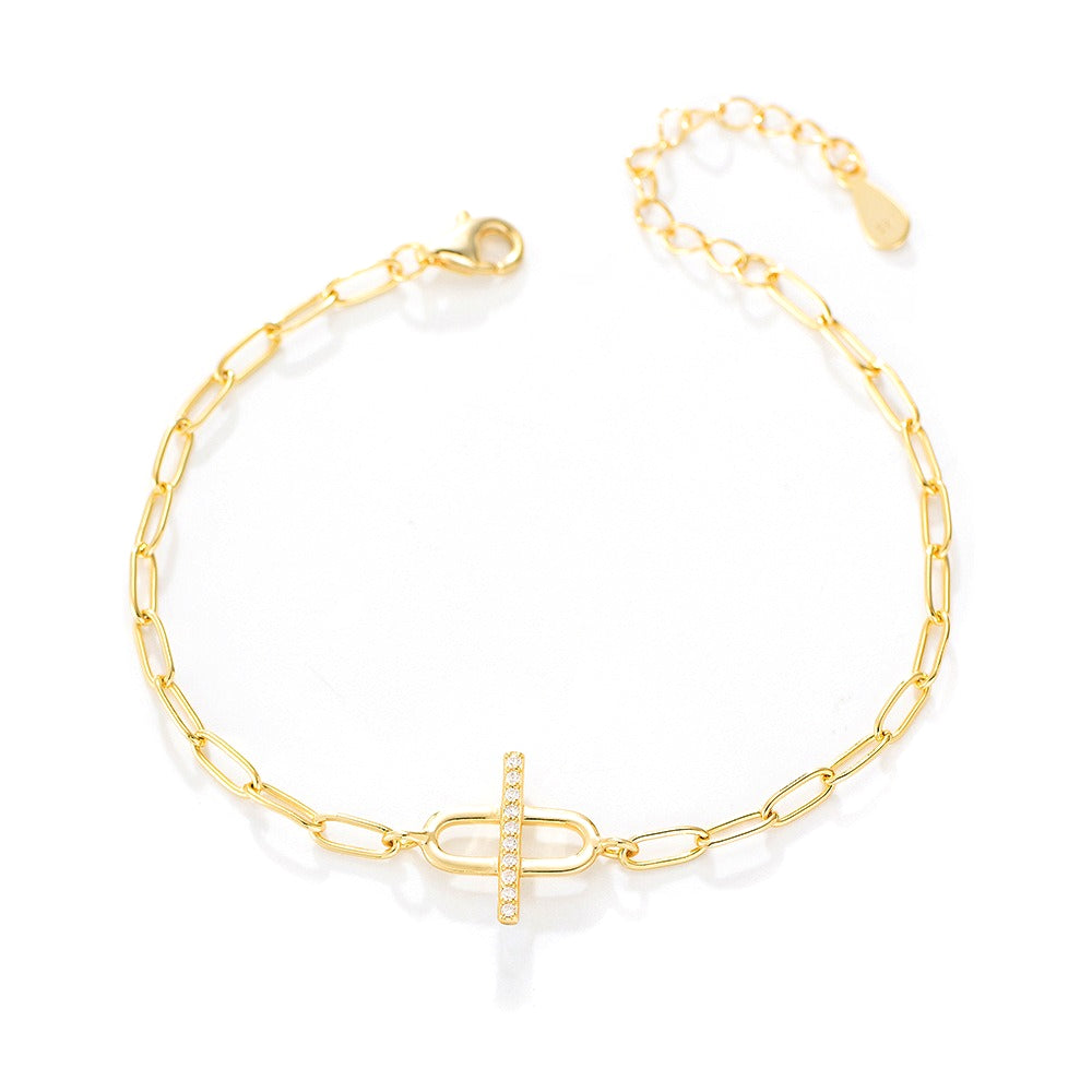 Design Sense Micro-Inlaid Zircon Chain Texture S925 Sterling Silver Bracelet