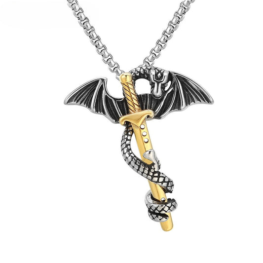 Planderful Dragon Pendant Stainless Steel Cross Flying Dragon Necklace For Men Unisex Protection Jewelry