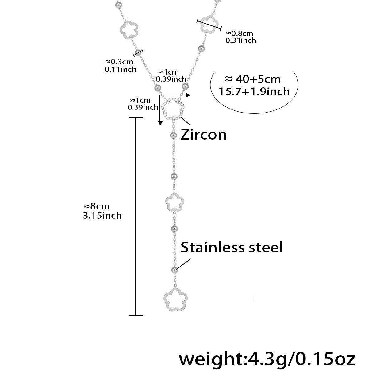 Planderful Women Stainless Steel Tassel Zircon Necklace