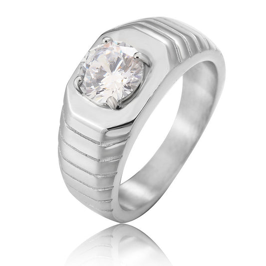 Elegant Men's Titanium Steel Wedding Ring with Zircon	constexpr