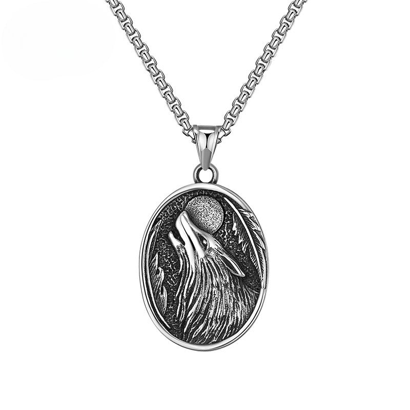 Steel Necklace – Statement Personalized Viking Wolf Head Pendant Necklace For Men