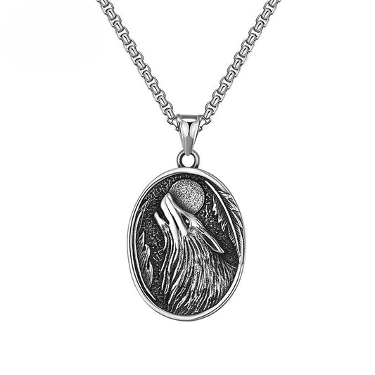 Steel Necklace – Statement Personalized Viking Wolf Head Pendant Necklace For Men