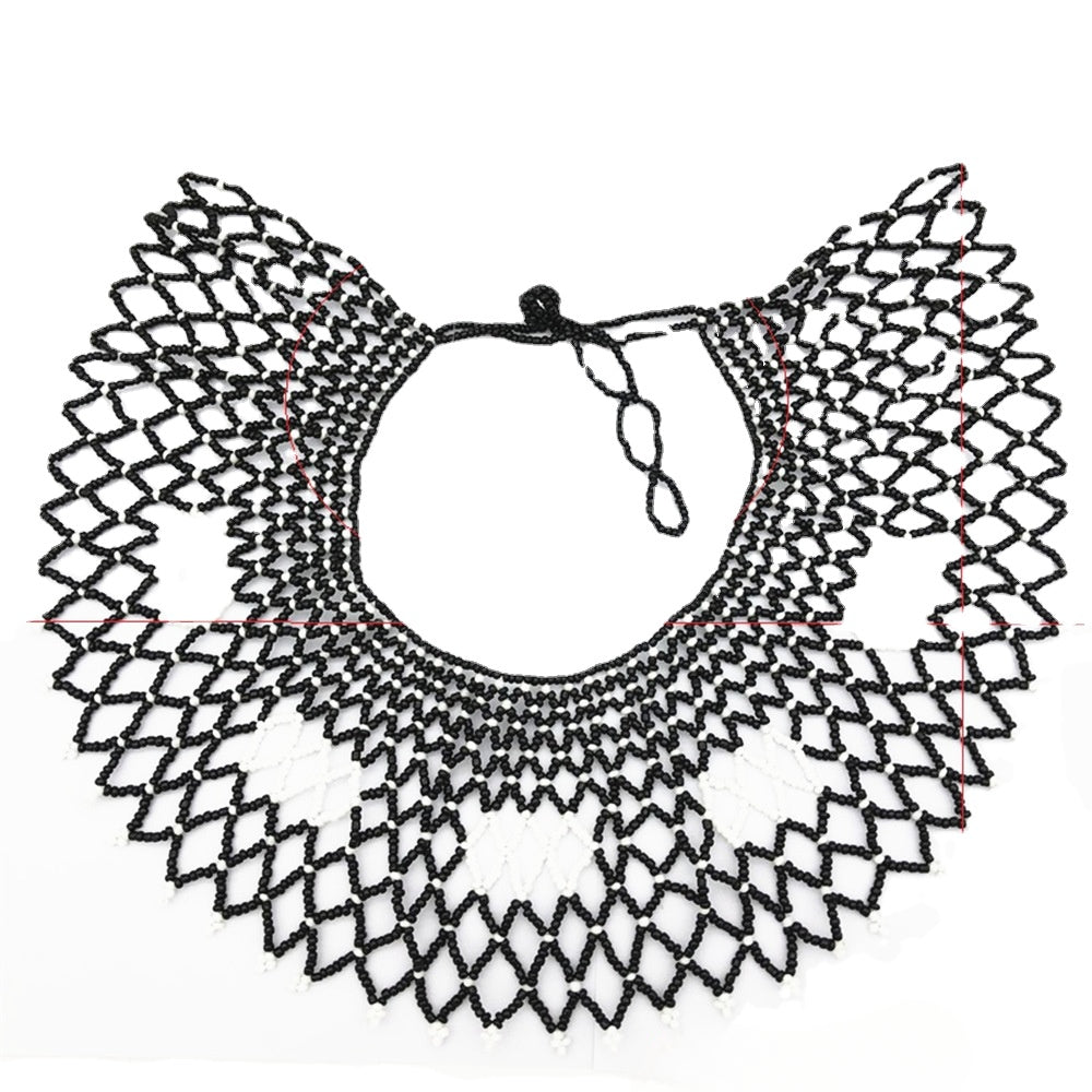 Handmade African-Inspired Rice Bead Necklace with Shoulder Chain