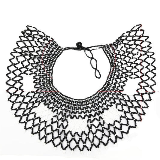 Handmade African-Inspired Rice Bead Necklace with Shoulder Chain