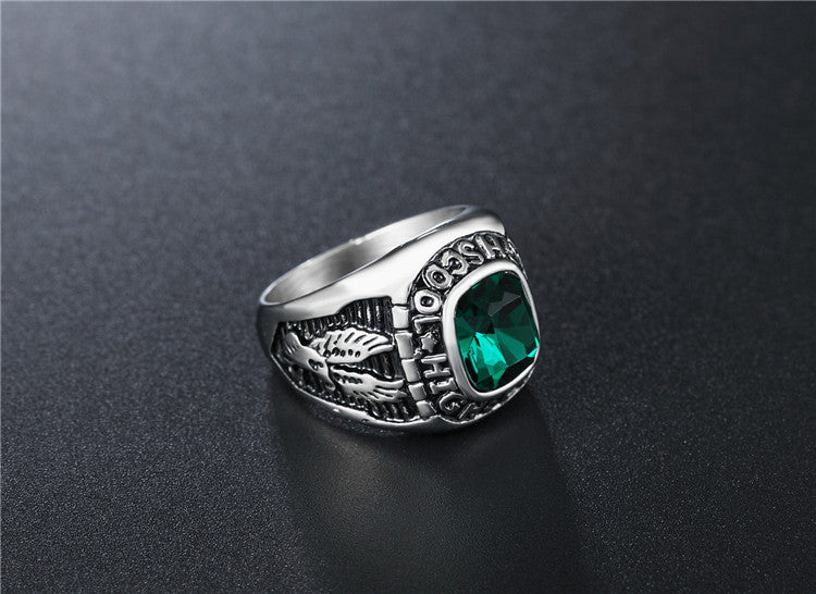 Planderful Punk Zircon Military Ring For Men Unisex Retro Titanium Steel Statement Size 8 To 13