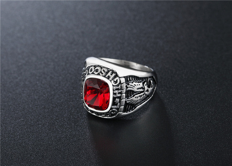 Planderful Punk Zircon Military Ring For Men Unisex Retro Titanium Steel Statement Size 8 To 13
