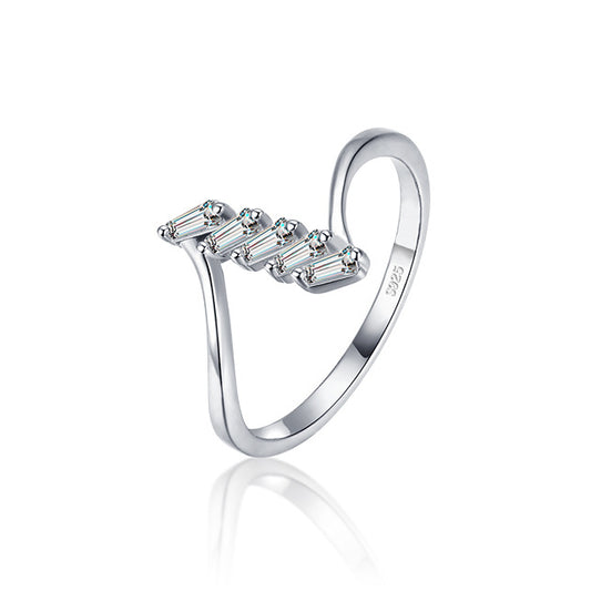 Sterling Silver Geometric Zircon Ring for Women in Sizes 5-10