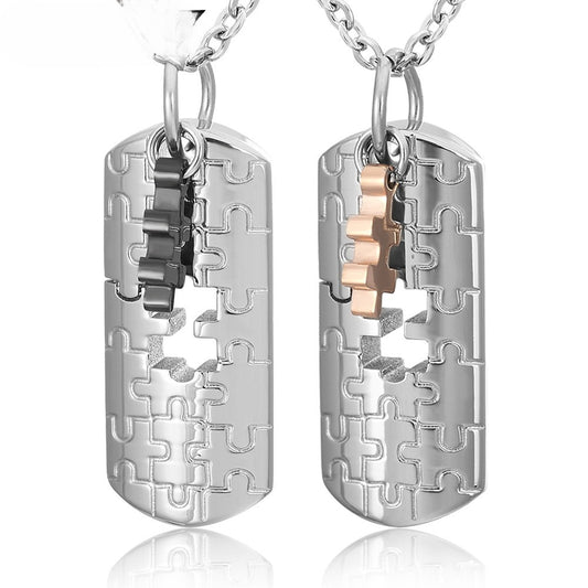 Planderful Titanium Steel Couple Necklace Puzzle Pendant For Unisex Jewelry With Protection Statement