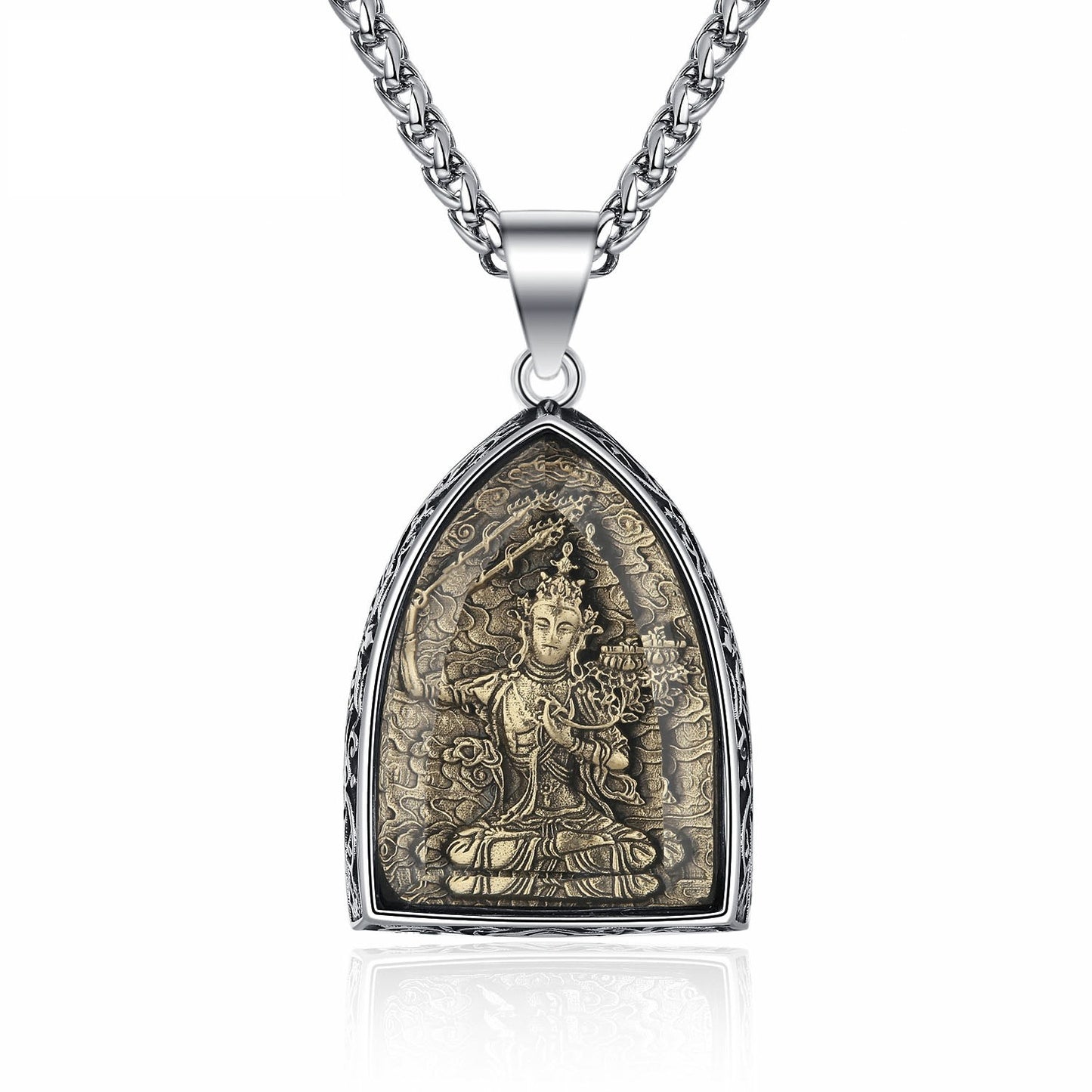Steel Necklace – Elegant Chinese Buddha Amulet Pendant With Eight Guardian Deities