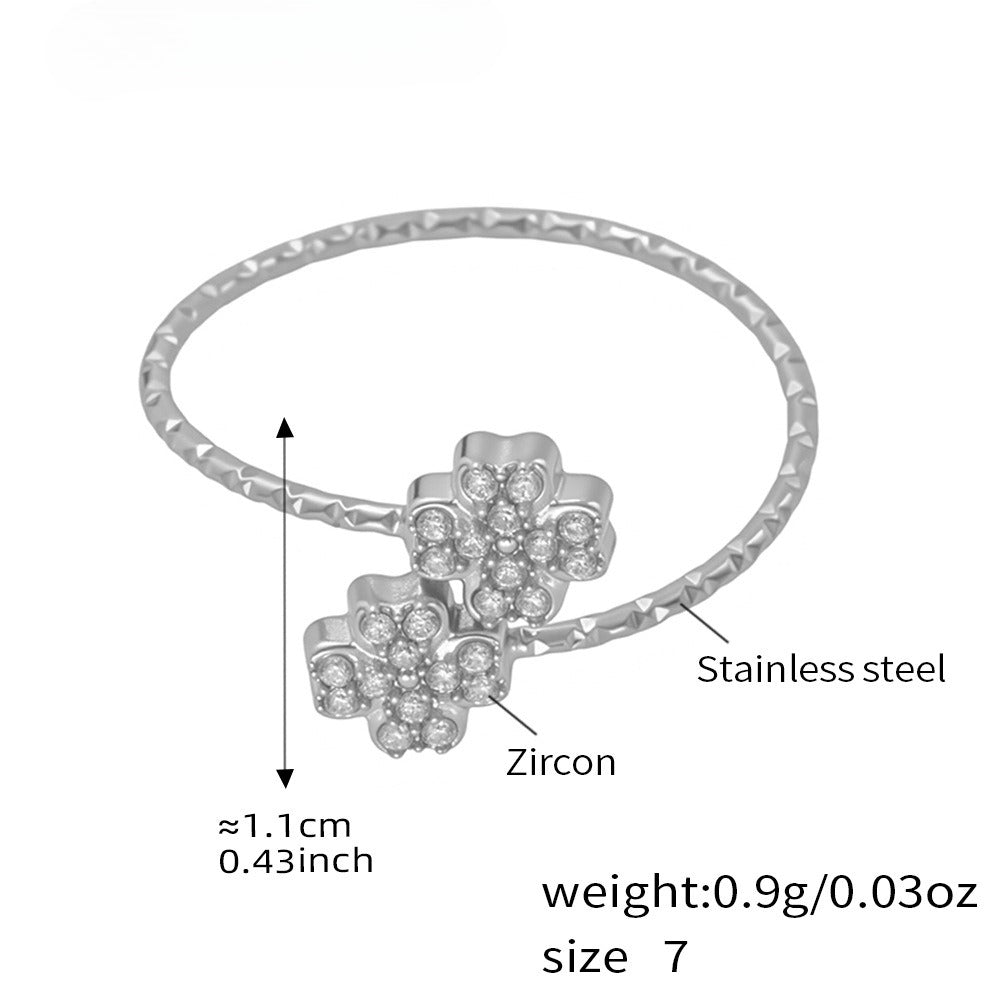 Planderful Zircon Four Leaf Flower Ring Elegant For Women